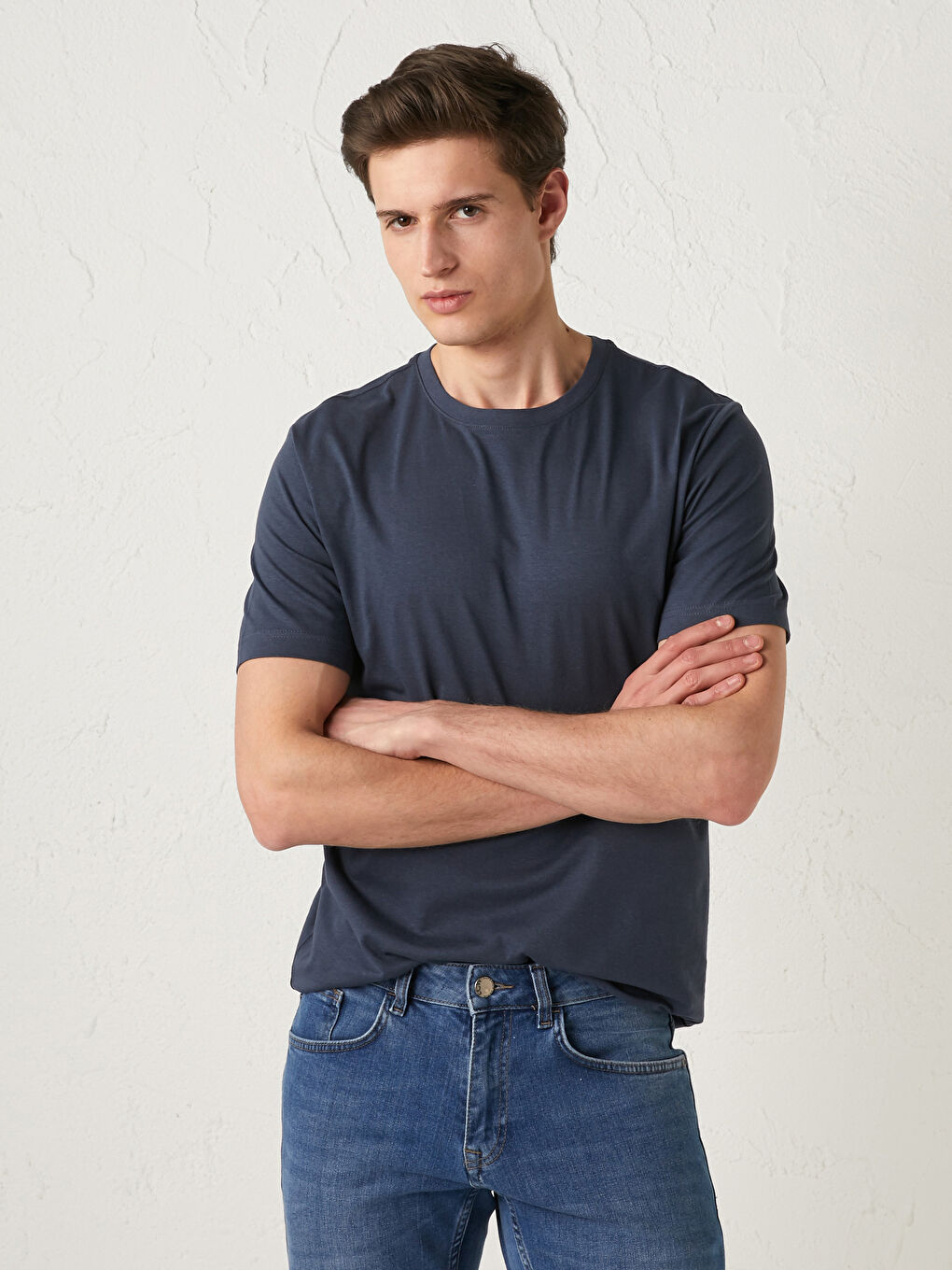 İndigo Bisiklet Yaka Basic Kısa Kollu Pamuklu Erkek Tişört-2