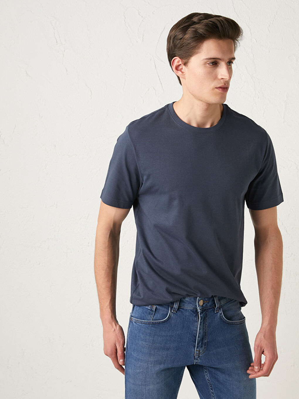 İndigo Bisiklet Yaka Basic Kısa Kollu Pamuklu Erkek Tişört-3