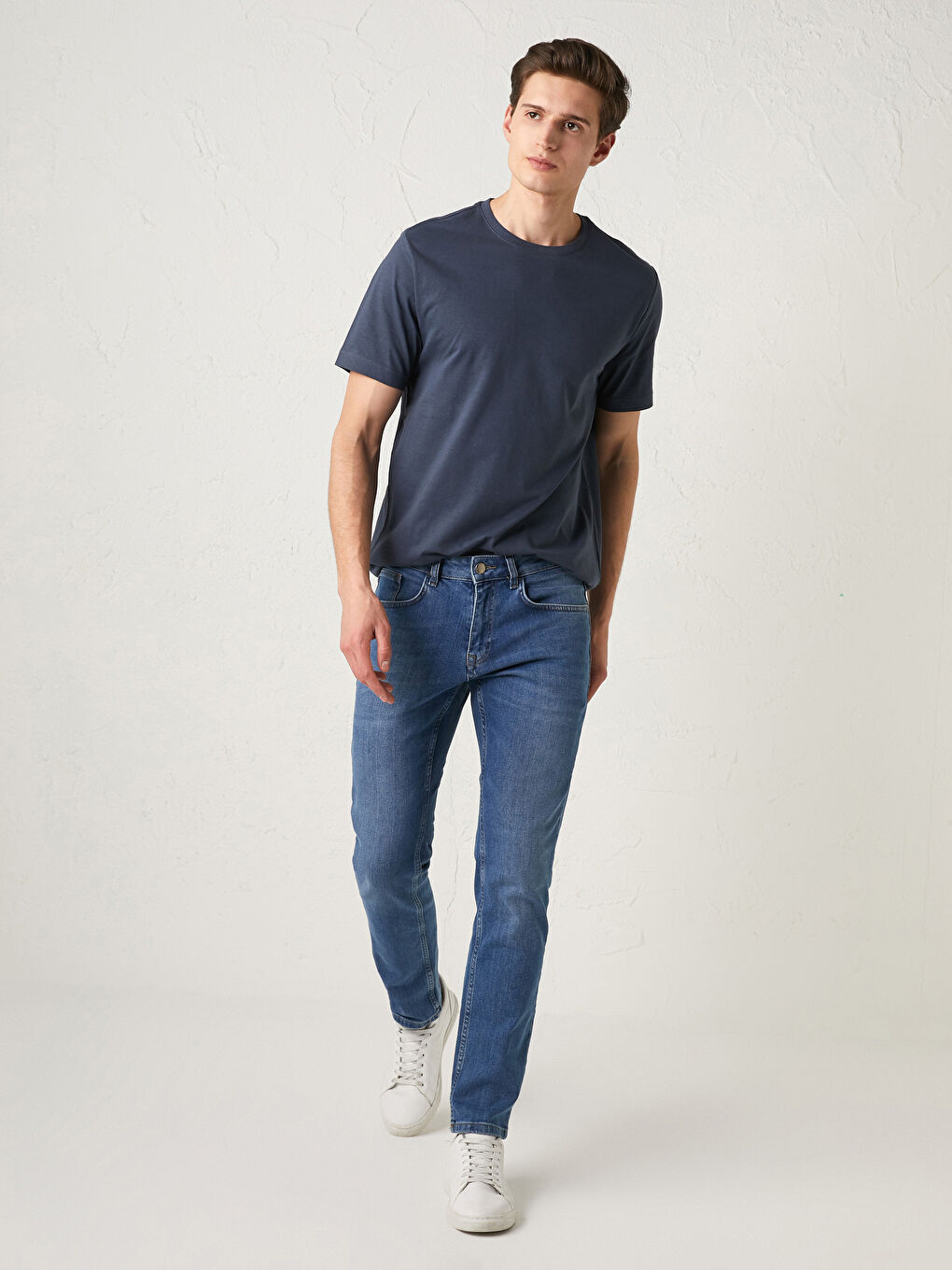 İndigo Bisiklet Yaka Basic Kısa Kollu Pamuklu Erkek Tişört-4