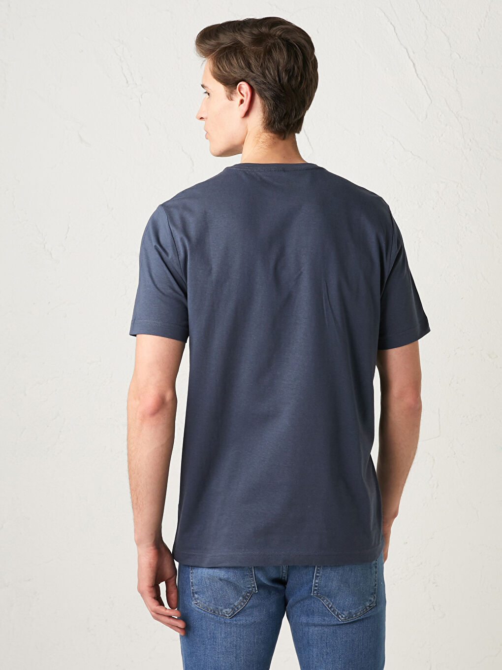 İndigo Bisiklet Yaka Basic Kısa Kollu Pamuklu Erkek Tişört-5