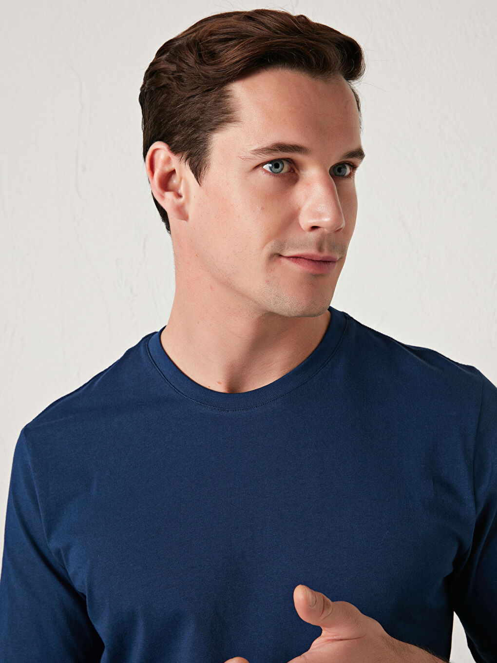 Lacivert Bisiklet Yaka Basic Kısa Kollu Pamuklu Erkek Tişört-3