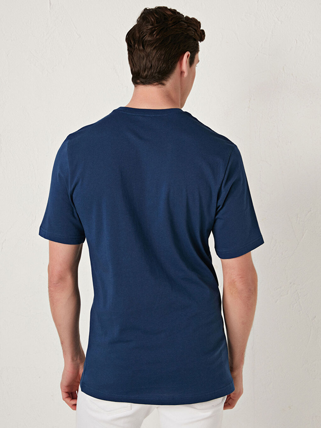 Lacivert Bisiklet Yaka Basic Kısa Kollu Pamuklu Erkek Tişört-4