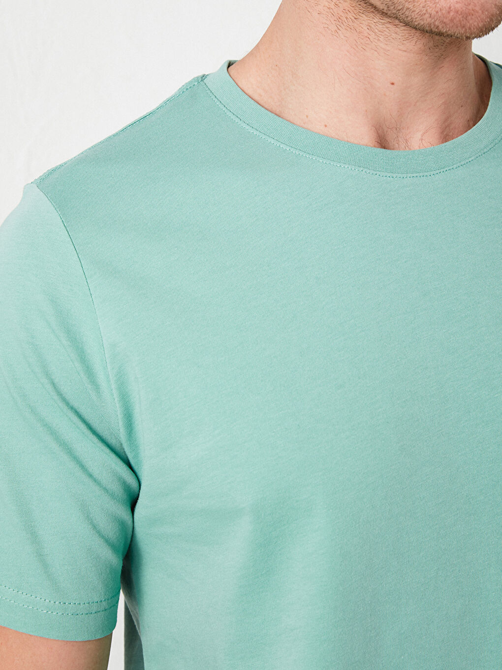 Yeşil Bisiklet Yaka Basic Kısa Kollu Pamuklu Erkek Tişört-2