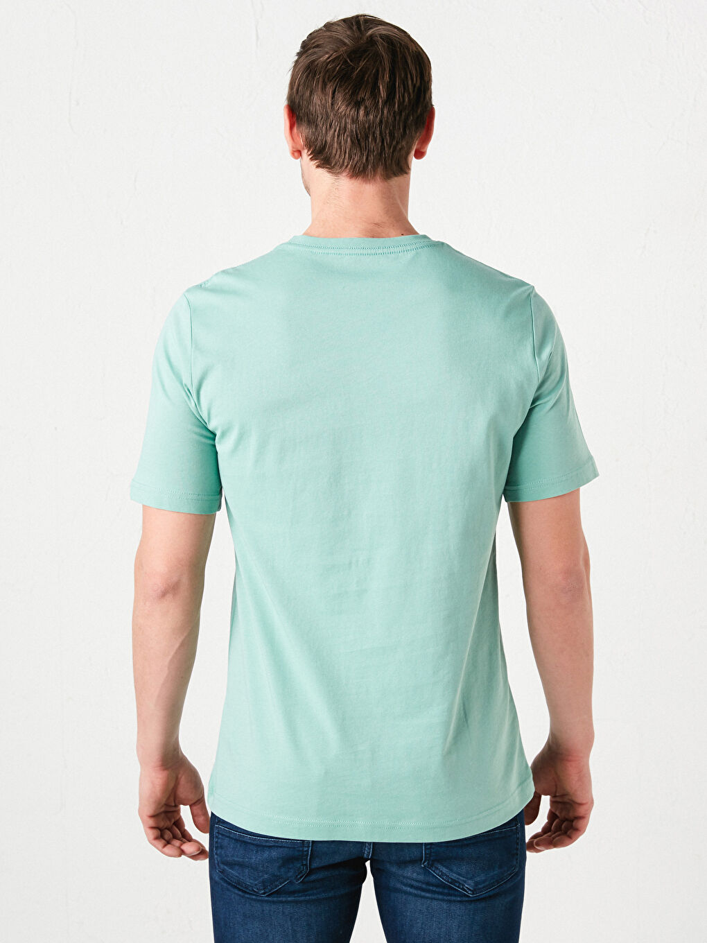 Yeşil Bisiklet Yaka Basic Kısa Kollu Pamuklu Erkek Tişört-4