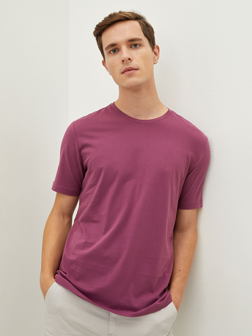 Mürdüm Bisiklet Yaka Basic Kısa Kollu Pamuklu Erkek Tişört-2