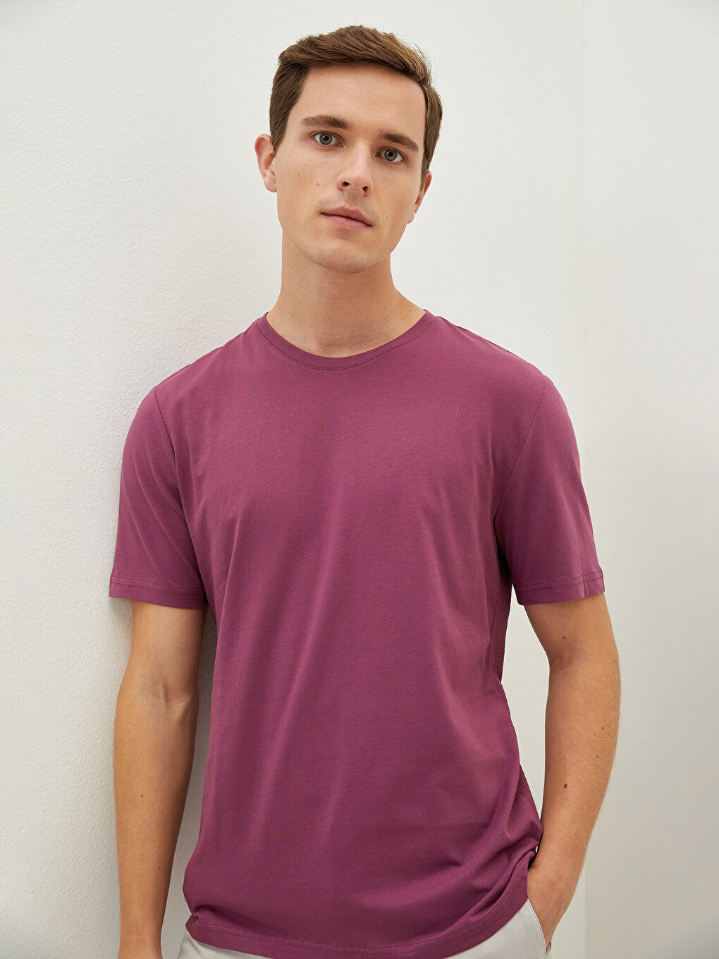 Mürdüm Bisiklet Yaka Basic Kısa Kollu Pamuklu Erkek Tişört-3