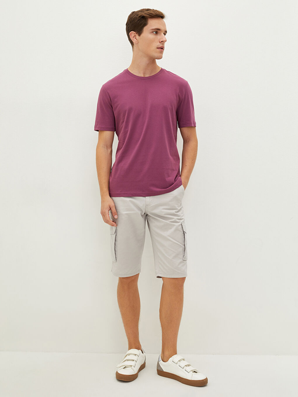 Mürdüm Bisiklet Yaka Basic Kısa Kollu Pamuklu Erkek Tişört-4