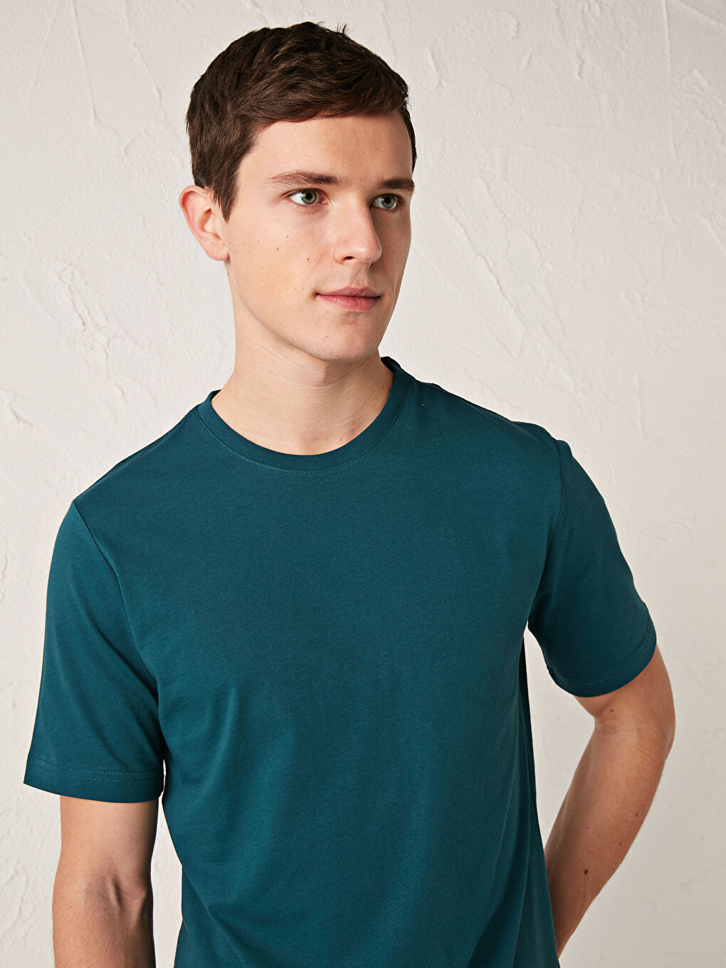 Yeşil Bisiklet Yaka Basic Kısa Kollu Pamuklu Erkek Tişört-1