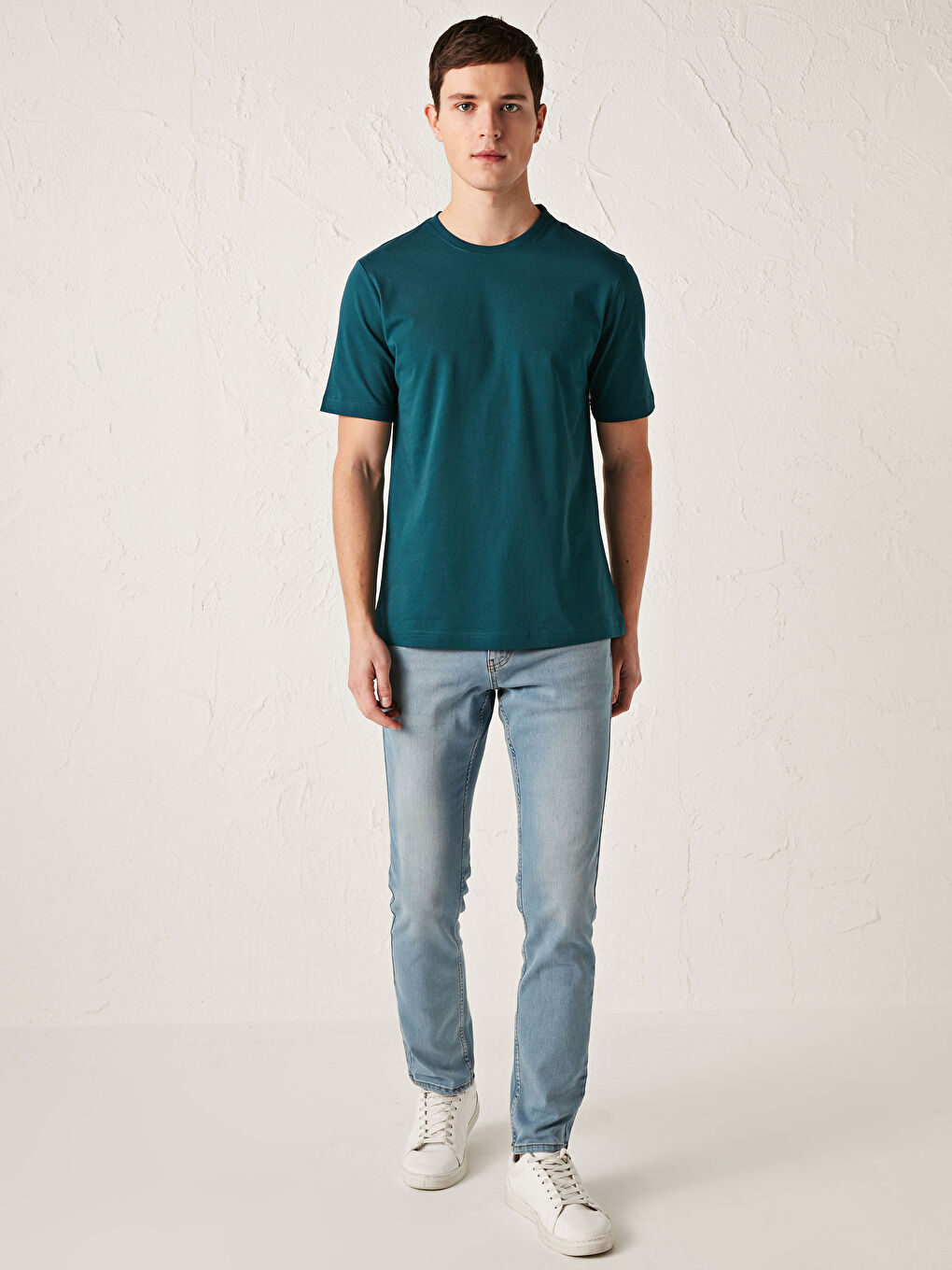 Yeşil Bisiklet Yaka Basic Kısa Kollu Pamuklu Erkek Tişört-2