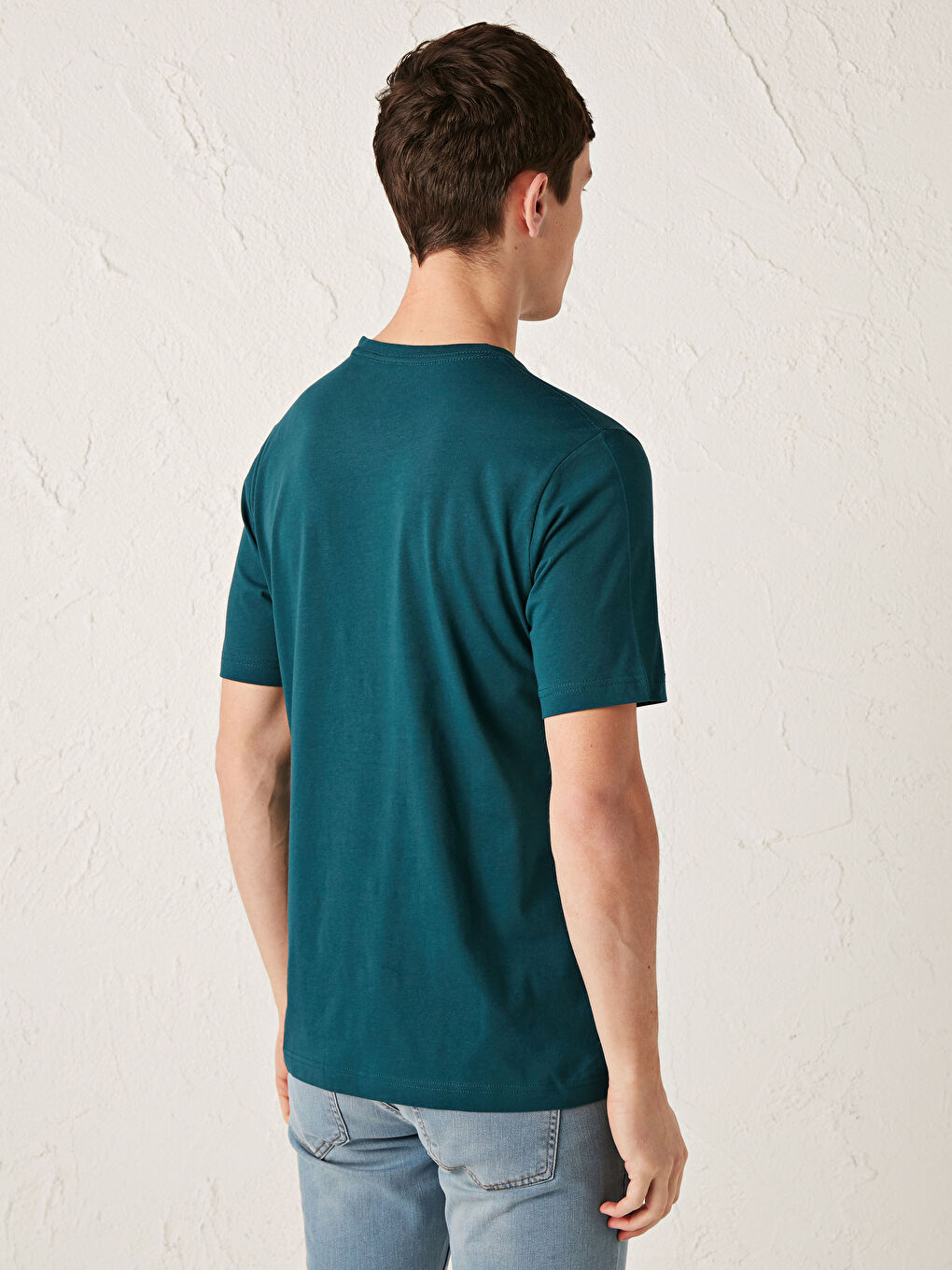 Yeşil Bisiklet Yaka Basic Kısa Kollu Pamuklu Erkek Tişört-3