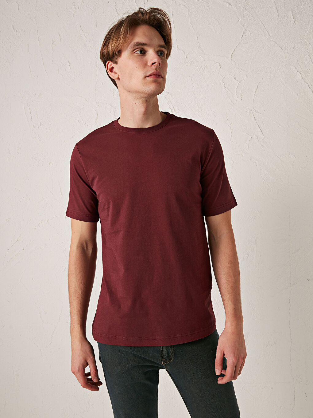 Bordo Bisiklet Yaka Basic Kısa Kollu Pamuklu Erkek Tişört