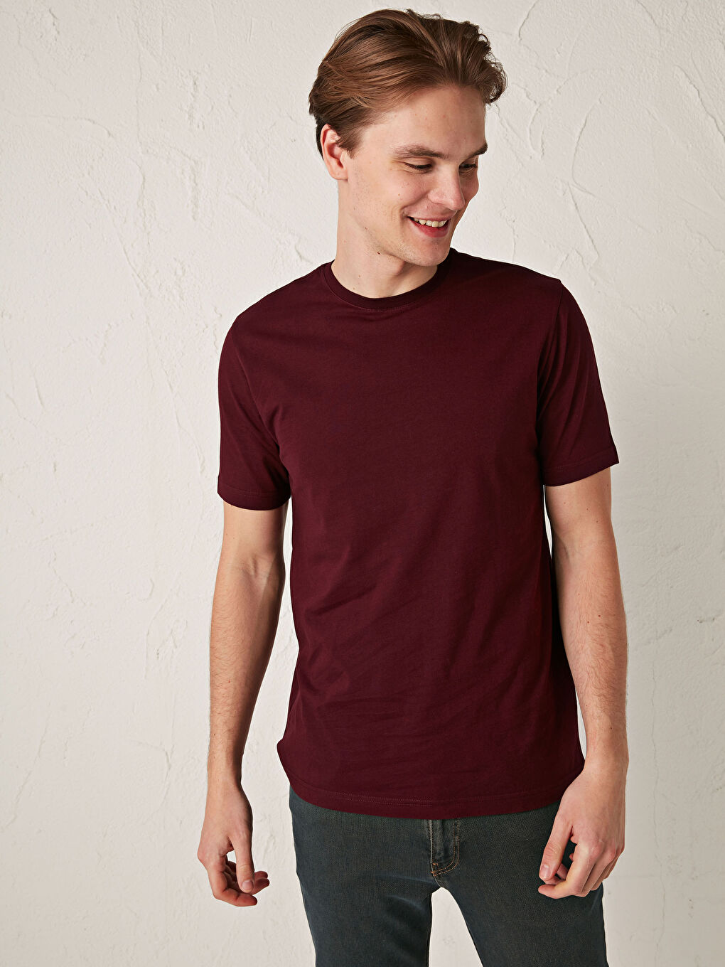 Bordo Bisiklet Yaka Basic Kısa Kollu Pamuklu Erkek Tişört