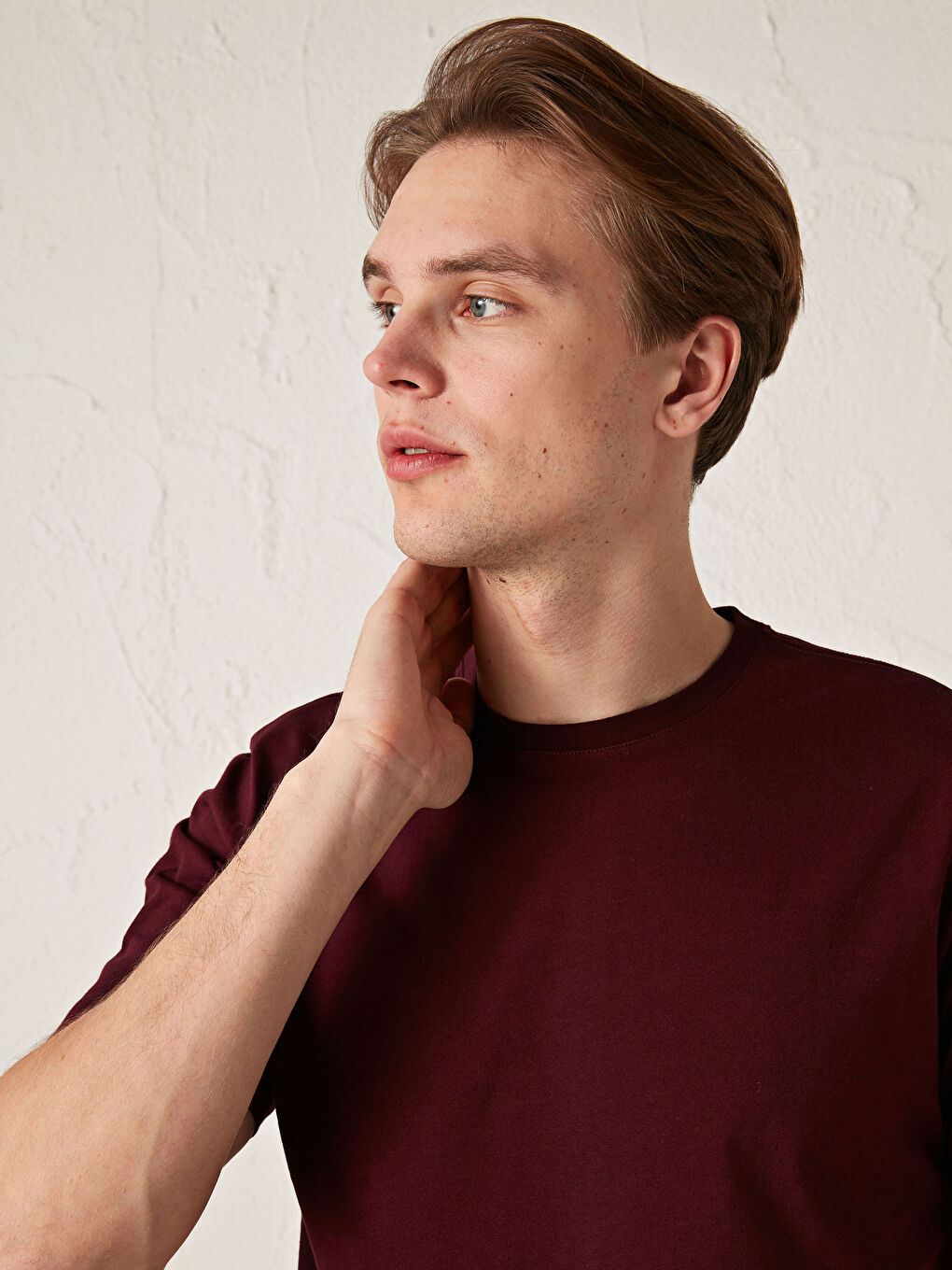 Bordo Bisiklet Yaka Basic Kısa Kollu Pamuklu Erkek Tişört-1