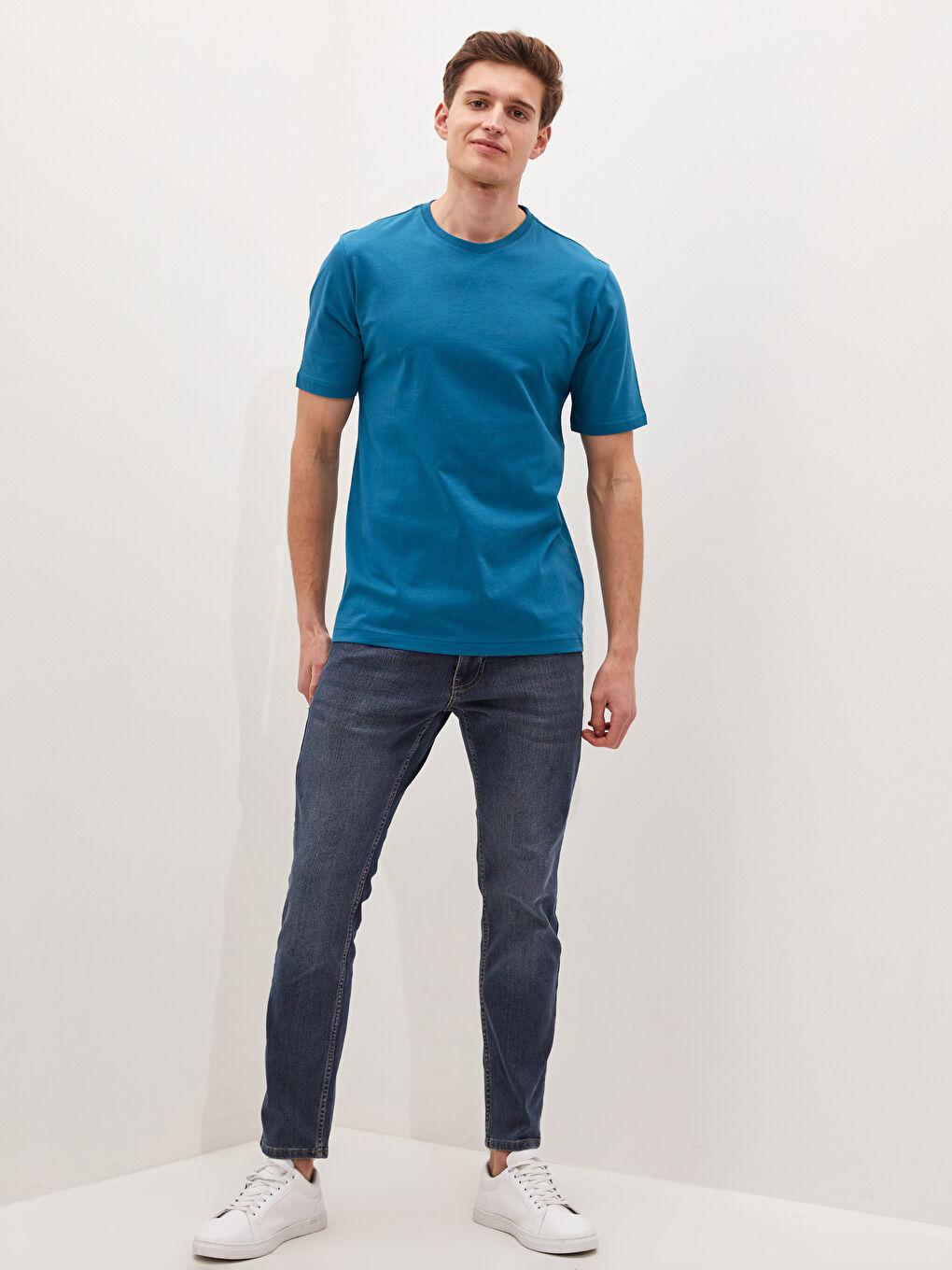 Petrol Bisiklet Yaka Basic Kısa Kollu Pamuklu Erkek Tişört-2