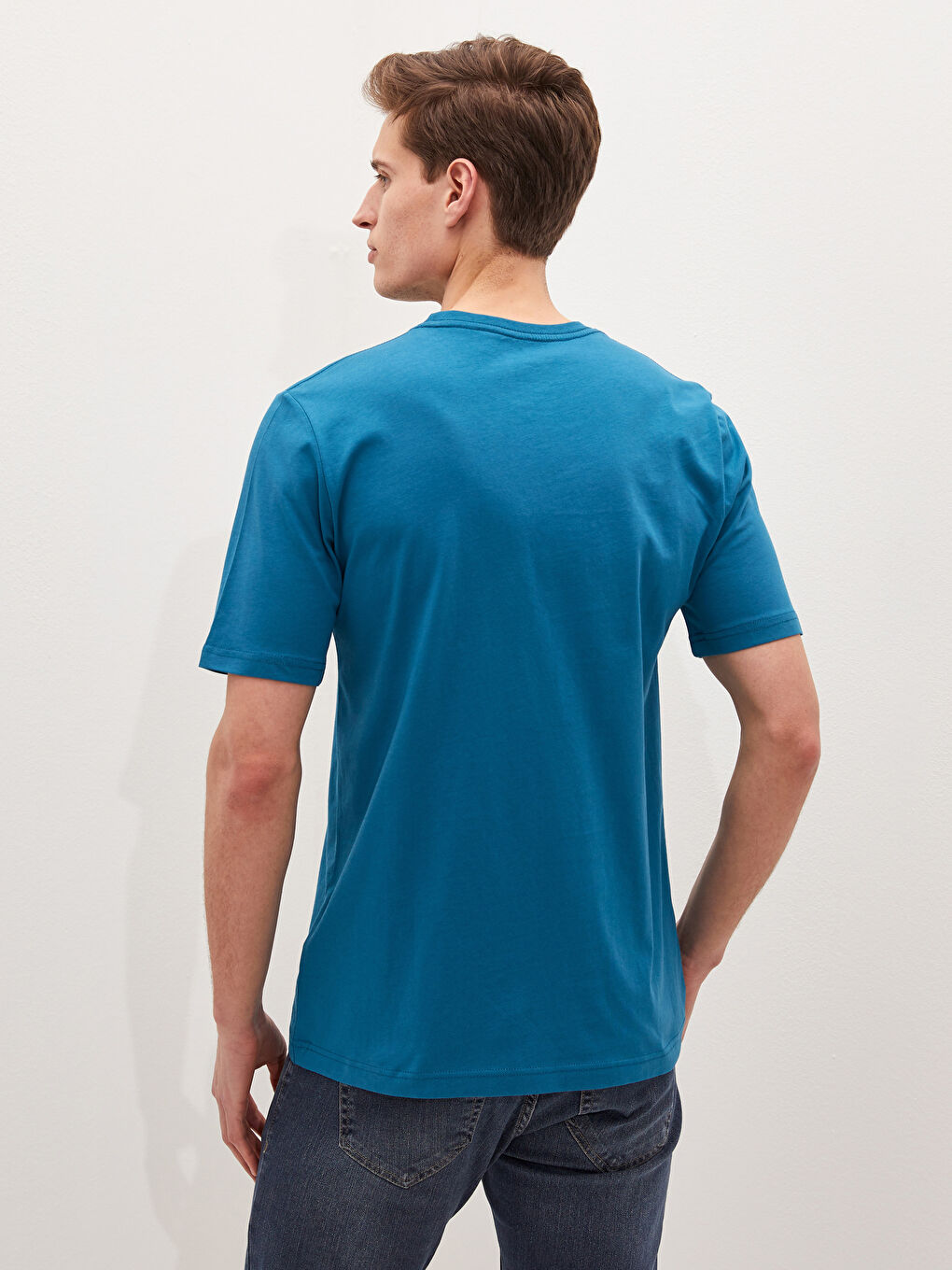 Petrol Bisiklet Yaka Basic Kısa Kollu Pamuklu Erkek Tişört-3