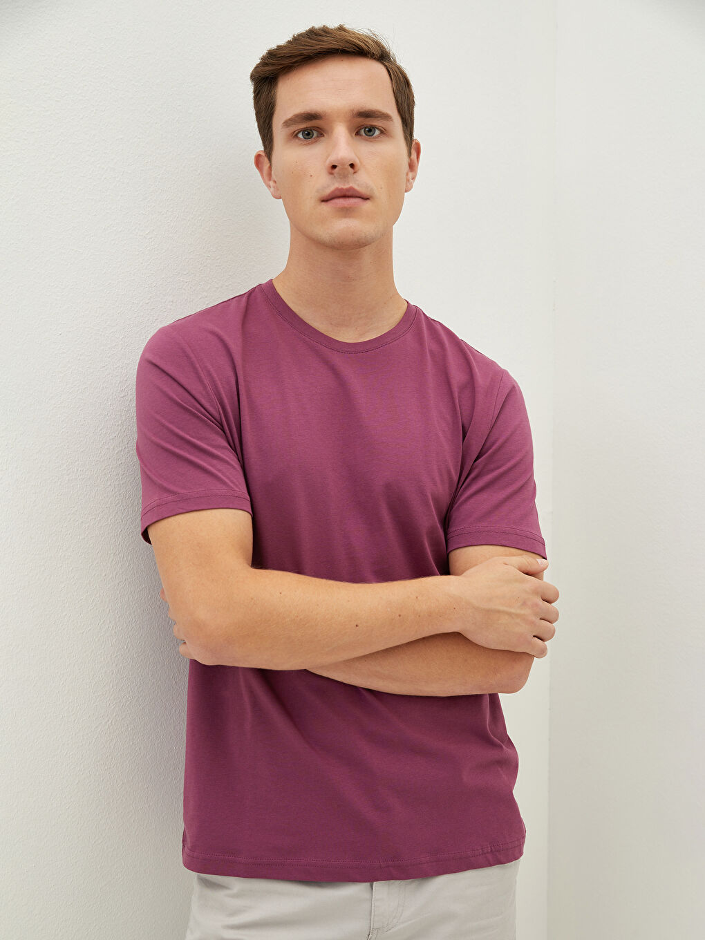 Mürdüm Bisiklet Yaka Basic Kısa Kollu Pamuklu Erkek Tişört-1