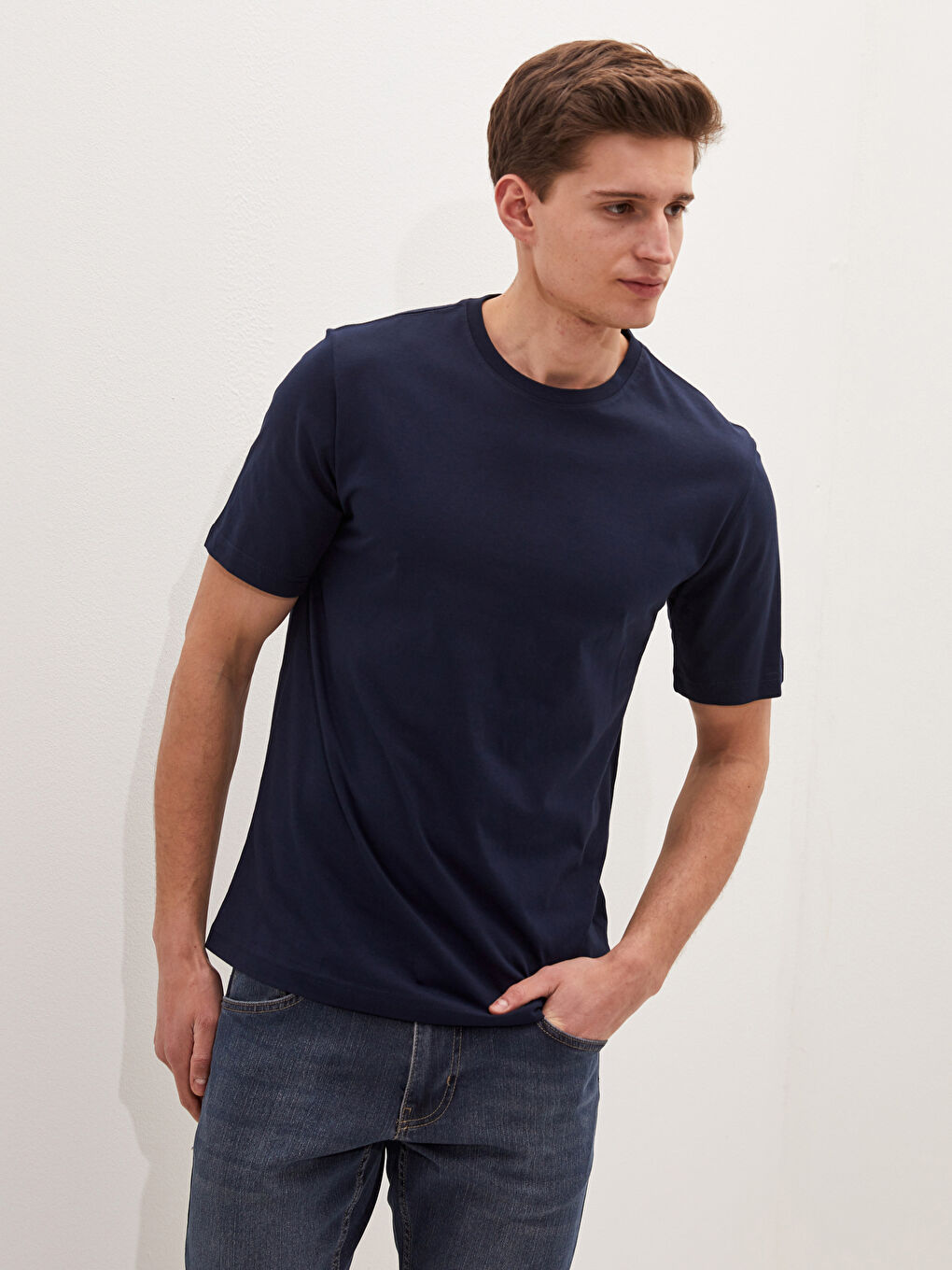 T-shirt Basique à Manches Courtes en Coton pour Hommes Col Rond-4