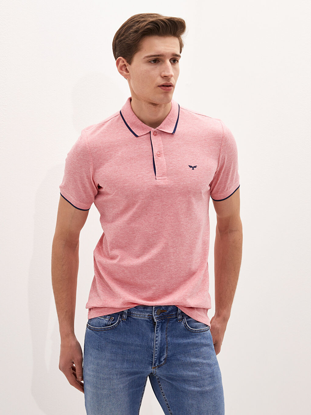 Pembe Polo Yaka Kısa Kollu Pike Erkek Tişört