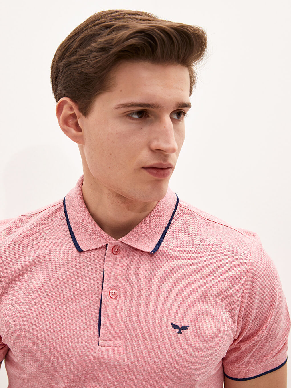 Pembe Polo Yaka Kısa Kollu Pike Erkek Tişört-2