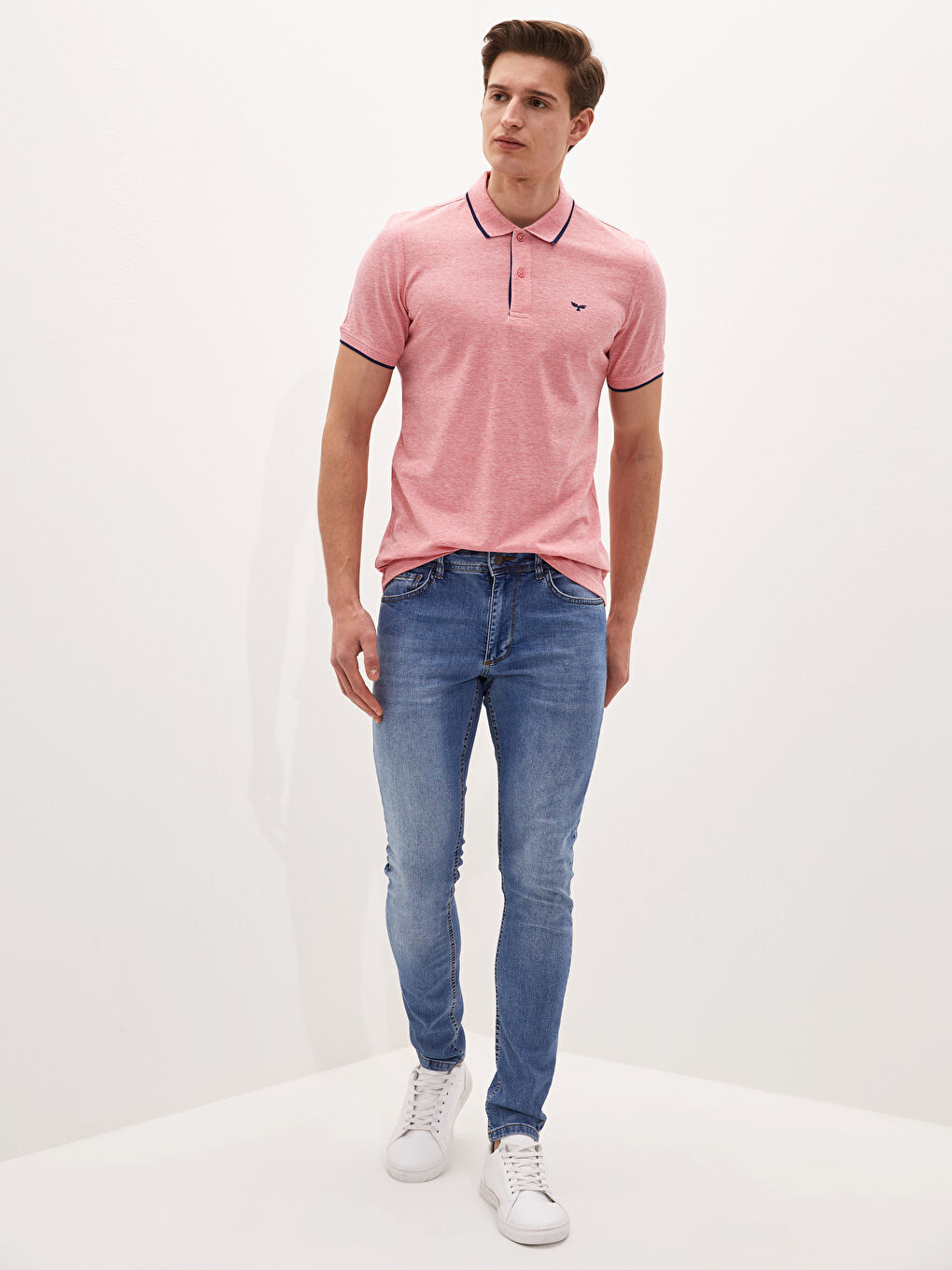 Pembe Polo Yaka Kısa Kollu Pike Erkek Tişört-3