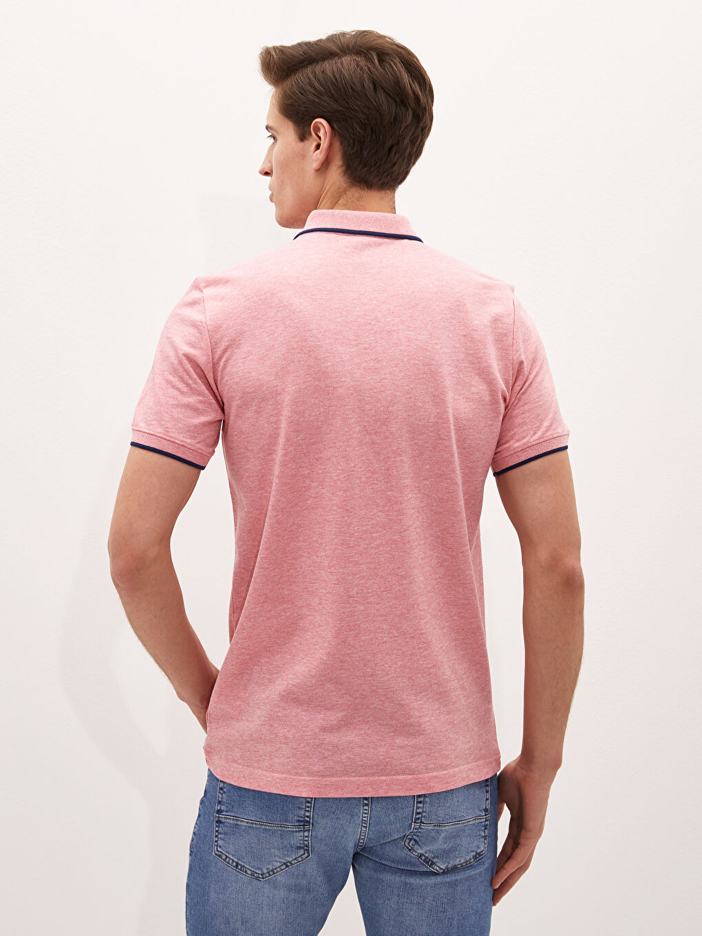 Pembe Polo Yaka Kısa Kollu Pike Erkek Tişört-4