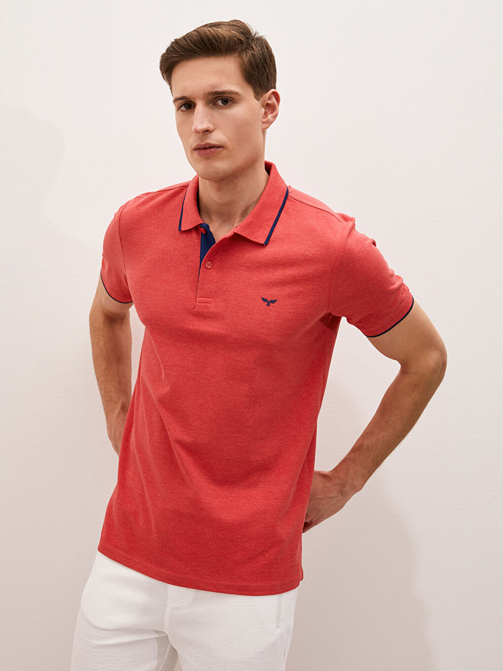 Mercan Polo Yaka Kısa Kollu Pike Erkek Tişört-1