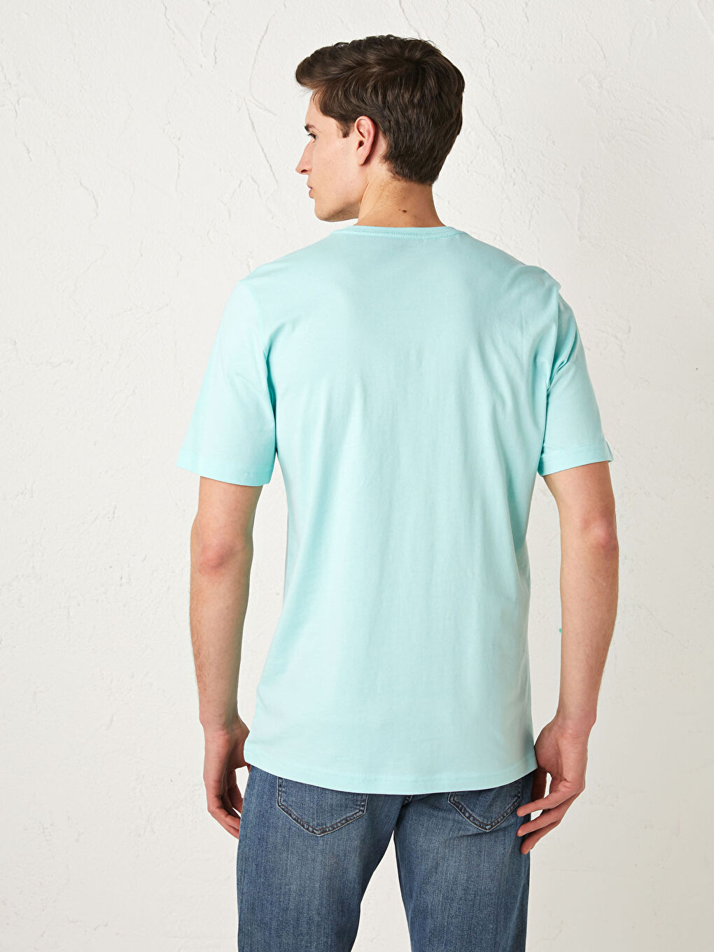 Turkuaz V Yaka Kısa Kollu Basic Erkek Tişört-3
