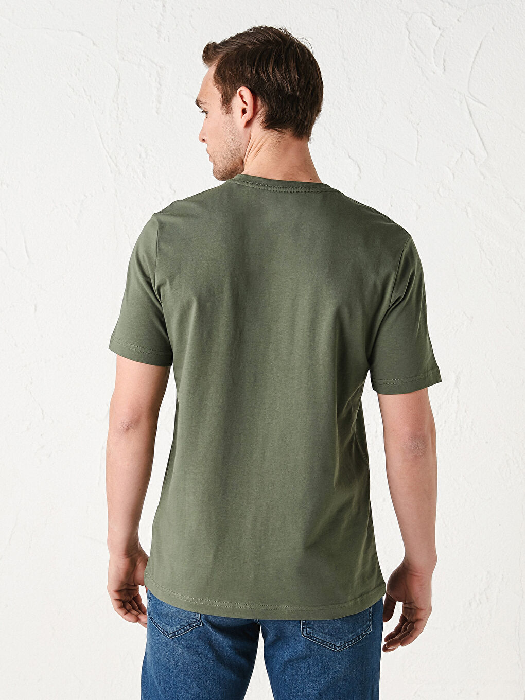 Yeşil V Yaka Kısa Kollu Basic Erkek Tişört-4