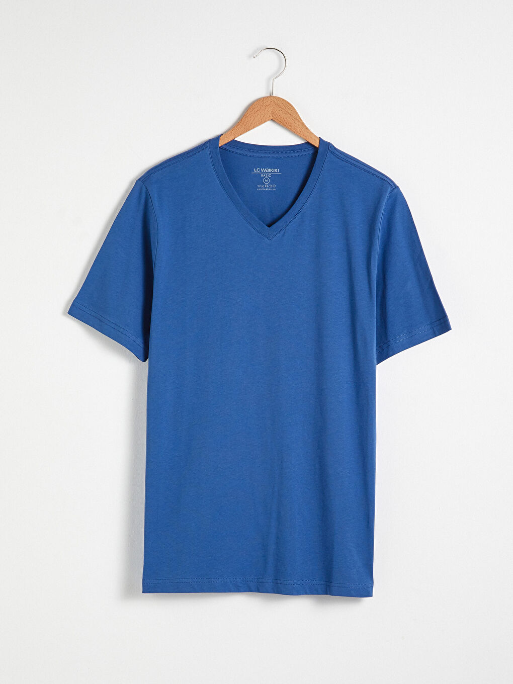 İndigo V Yaka Kısa Kollu Basic Erkek Tişört-5
