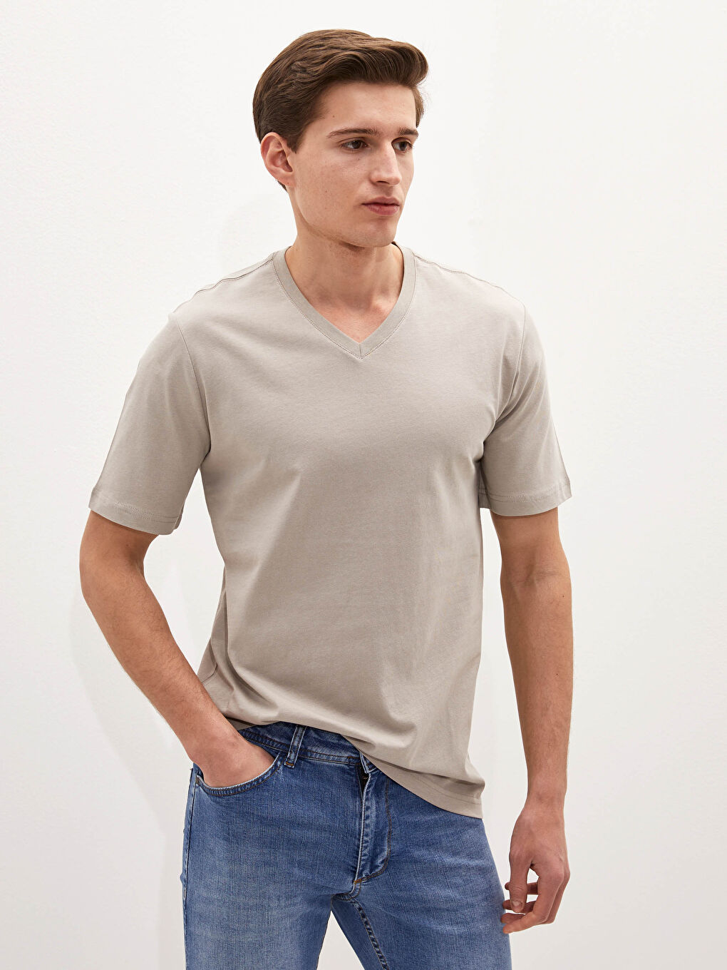 T-Shirt Basique Pour Hommes À Manches Courtes Et Col En V