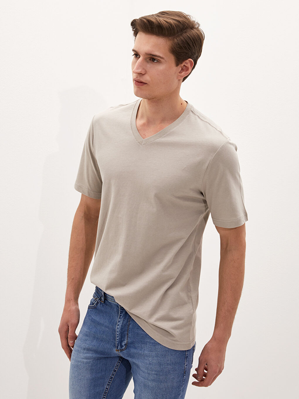 T-Shirt Basique Pour Hommes À Manches Courtes Et Col En V-1