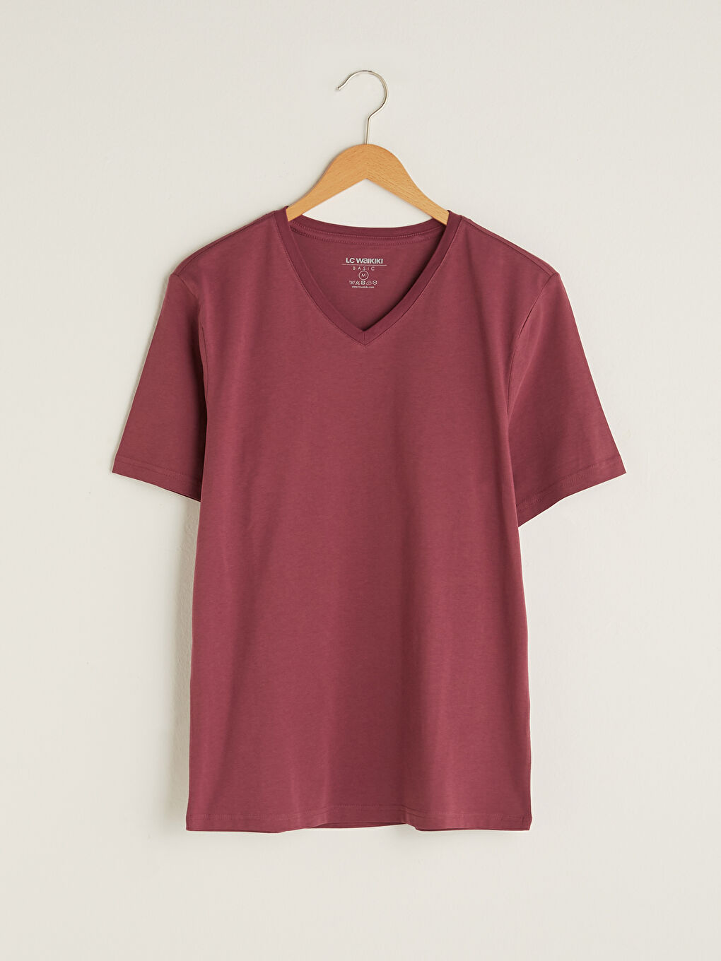 Mürdüm V Yaka Kısa Kollu Basic Erkek Tişört-5