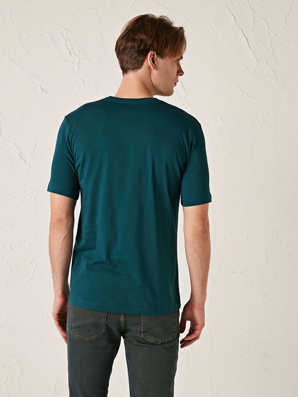 Yeşil V Yaka Kısa Kollu Basic Erkek Tişört-2