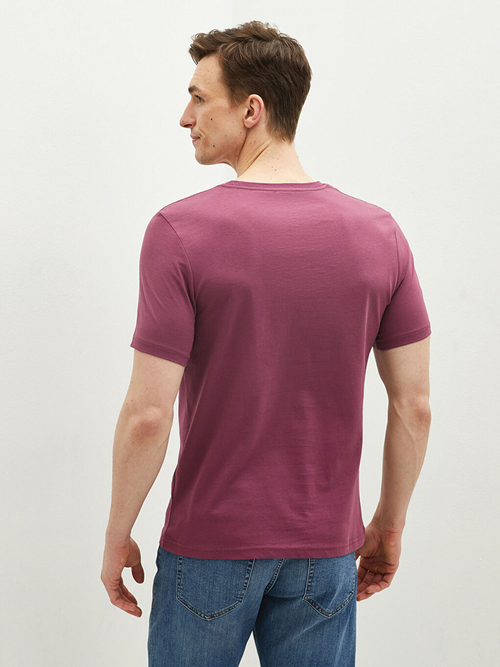 Mürdüm V Yaka Kısa Kollu Basic Erkek Tişört-3