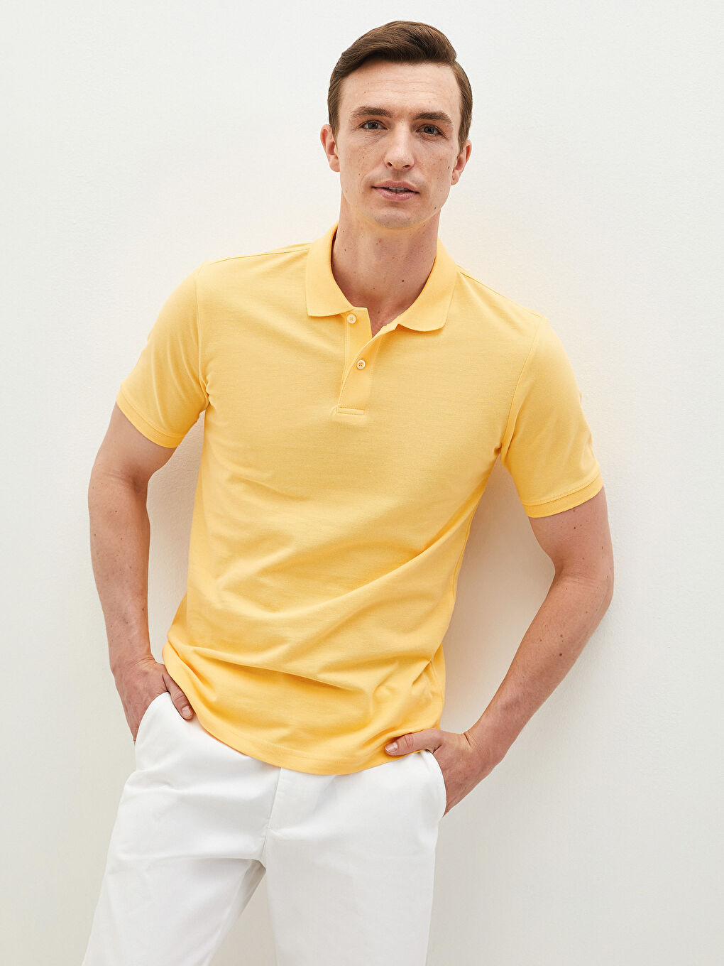 Turuncu Polo Yaka Kısa Kollu Pamuklu Erkek Tişört-1