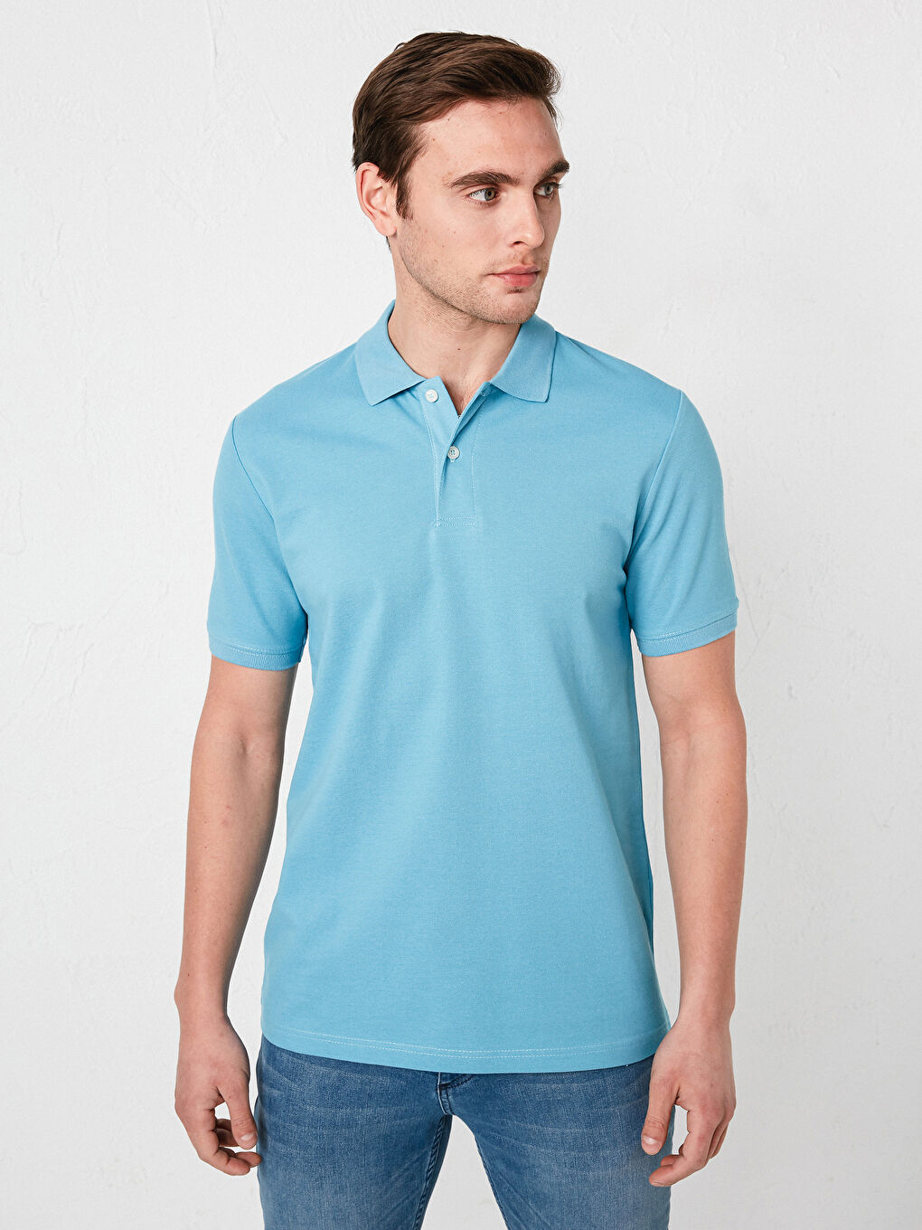 Mavi Polo Yaka Kısa Kollu Pamuklu Erkek Tişört