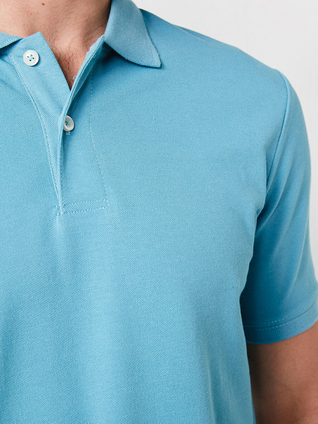 Mavi Polo Yaka Kısa Kollu Pamuklu Erkek Tişört-2