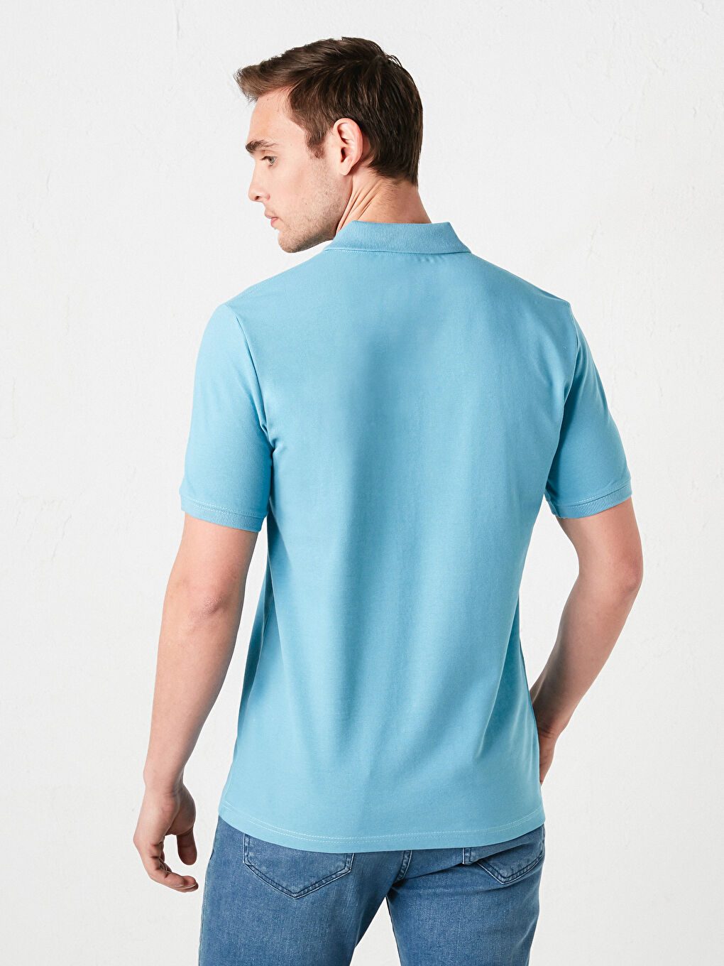 Mavi Polo Yaka Kısa Kollu Pamuklu Erkek Tişört-4