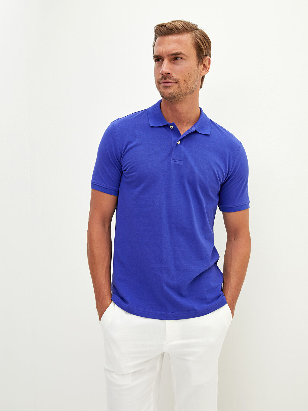 Mor Polo Yaka Kısa Kollu Pamuklu Erkek Tişört-2