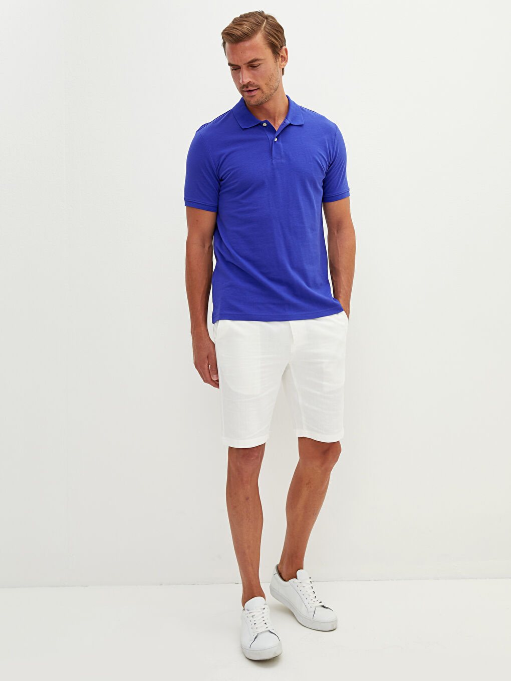 Mor Polo Yaka Kısa Kollu Pamuklu Erkek Tişört-3