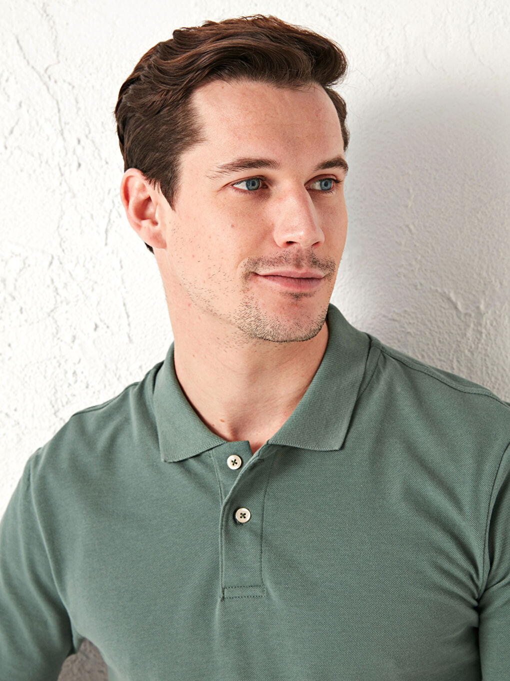 Yeşil Polo Yaka Kısa Kollu Pamuklu Erkek Tişört-2