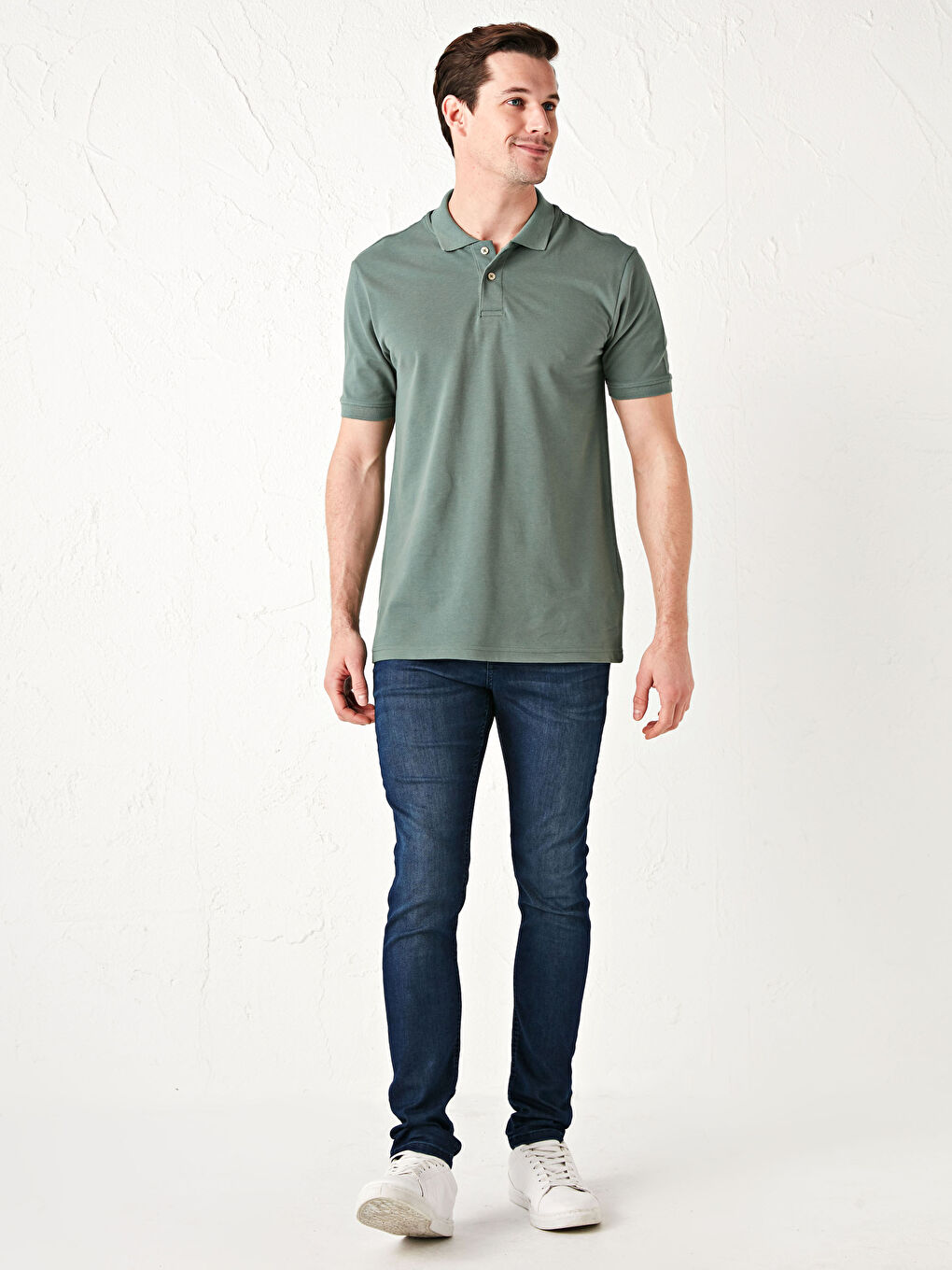 Yeşil Polo Yaka Kısa Kollu Pamuklu Erkek Tişört-3