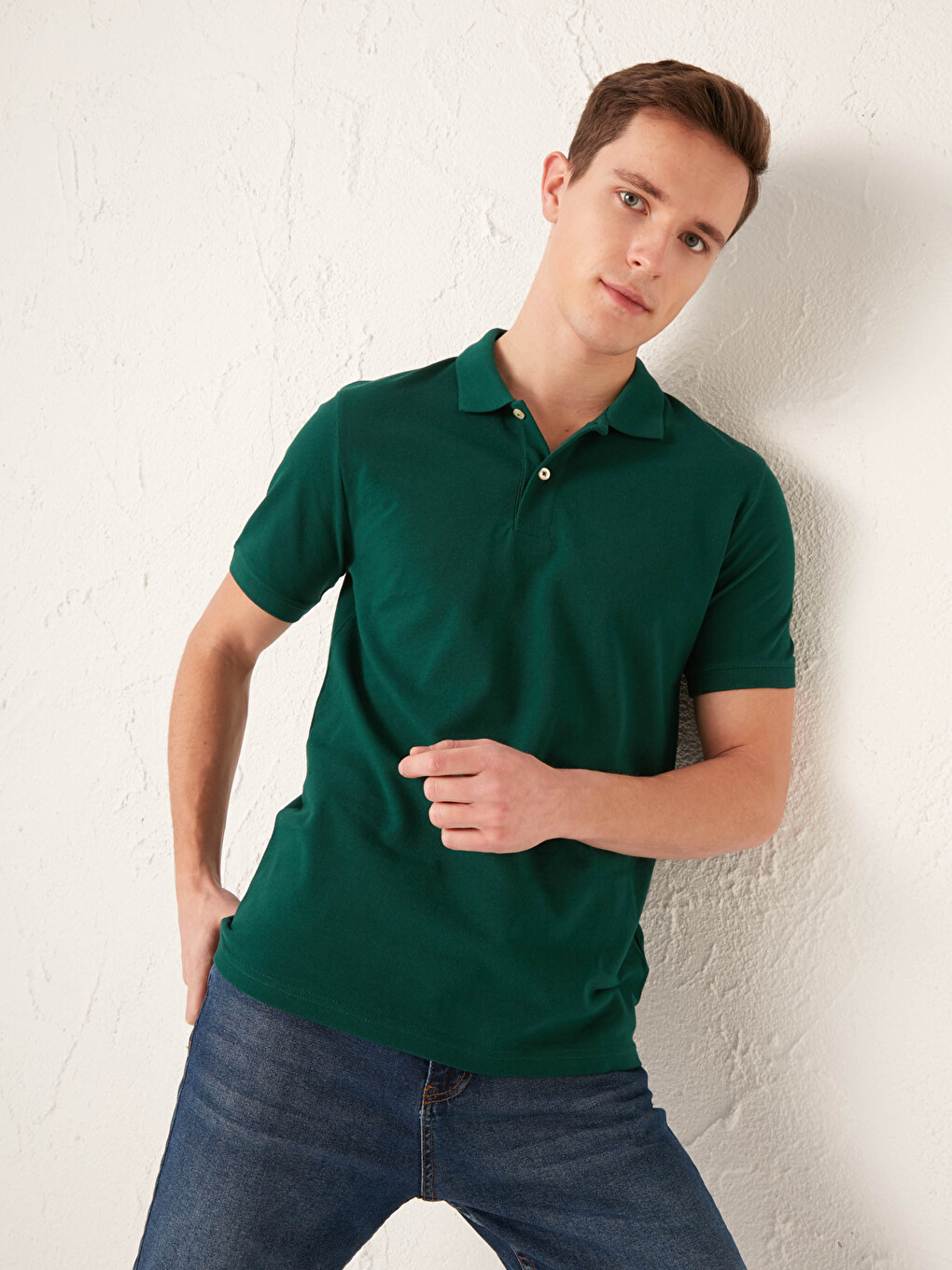 T-shirt Pambuku Bazë Me Mëngë Të Shkurtra Me Jakë Polo Për Burra