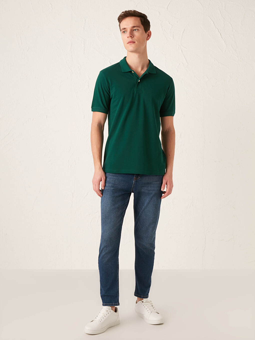 T-shirt Pambuku Bazë Me Mëngë Të Shkurtra Me Jakë Polo Për Burra-2