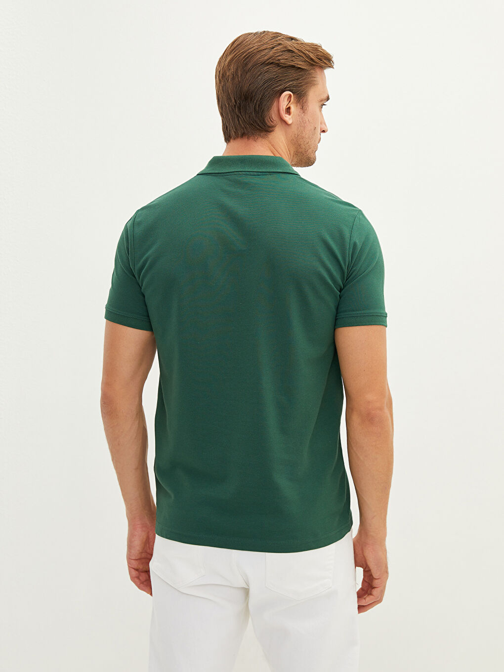Yeşil Polo Yaka Kısa Kollu Pamuklu Erkek Tişört-4