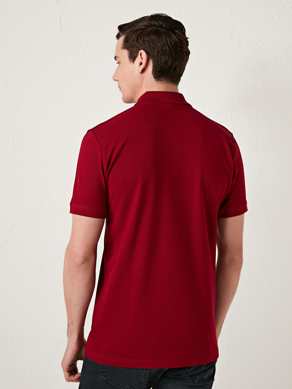 Bordo Polo Yaka Kısa Kollu Pamuklu Erkek Tişört-4