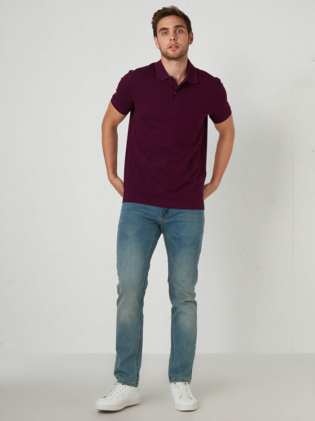 Mürdüm Polo Yaka Pamuklu Tişört-2