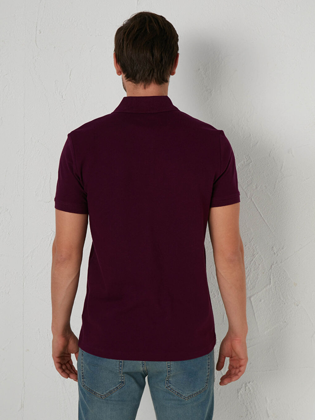 Mürdüm Polo Yaka Pamuklu Tişört-3