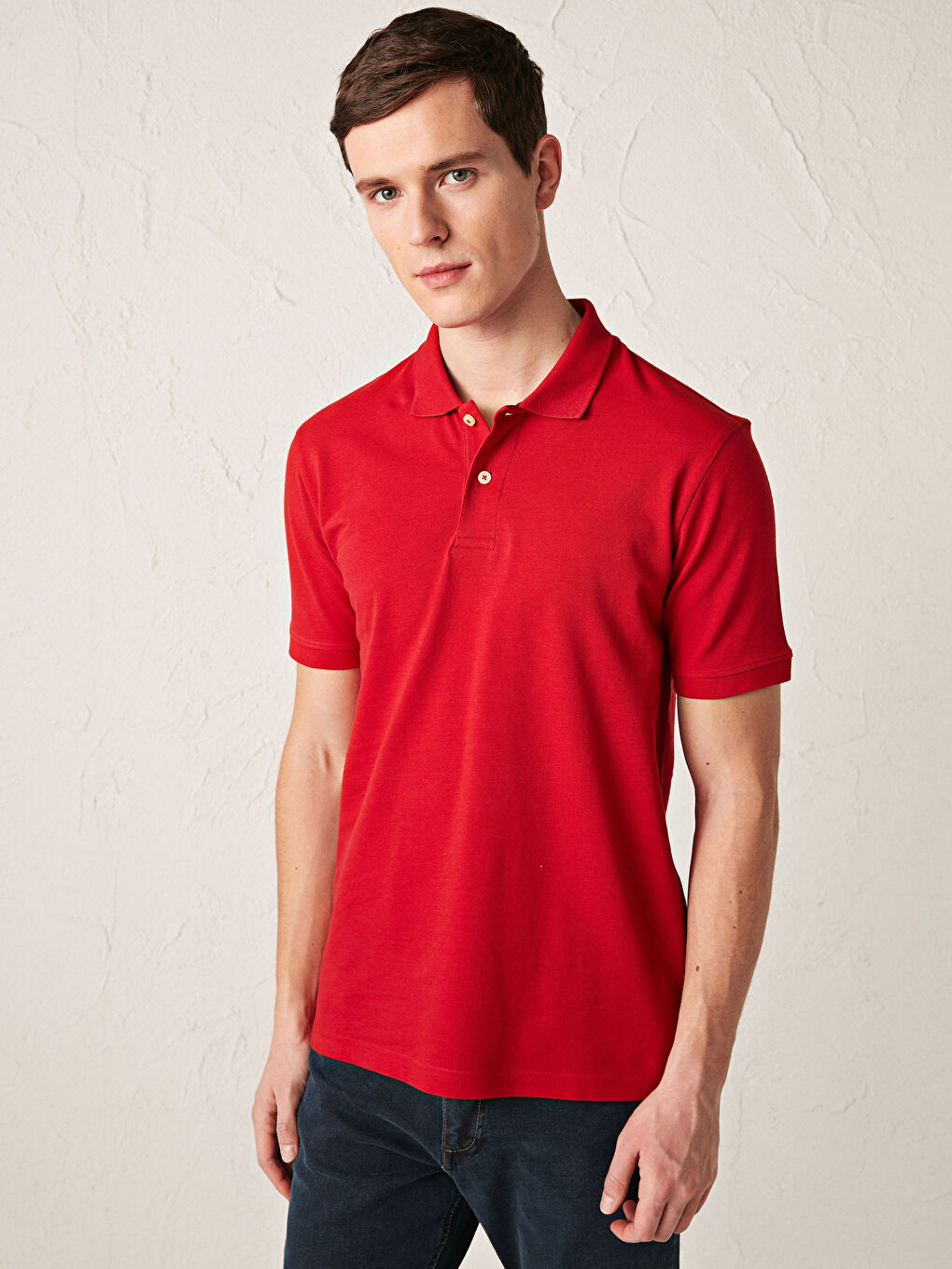 Kırmızı Polo Yaka Kısa Kollu Pamuklu Erkek Tişört