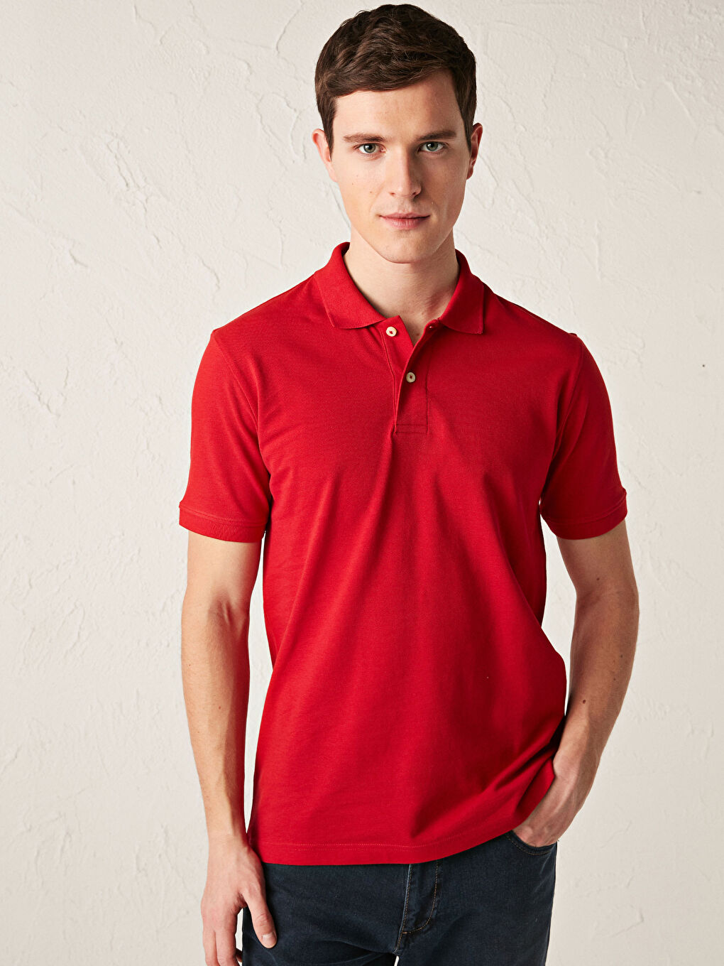 Kırmızı Polo Yaka Kısa Kollu Pamuklu Erkek Tişört-2